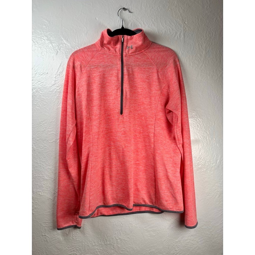 Under Armour Threadborne Pullover Women XL Coral Pink Quarter Zip Athletic Yoga
